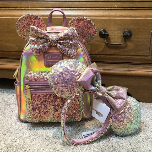 Loungefly Pink EARidescent Loungefly with Minnie Mouse Ears - Picture 11 of 13